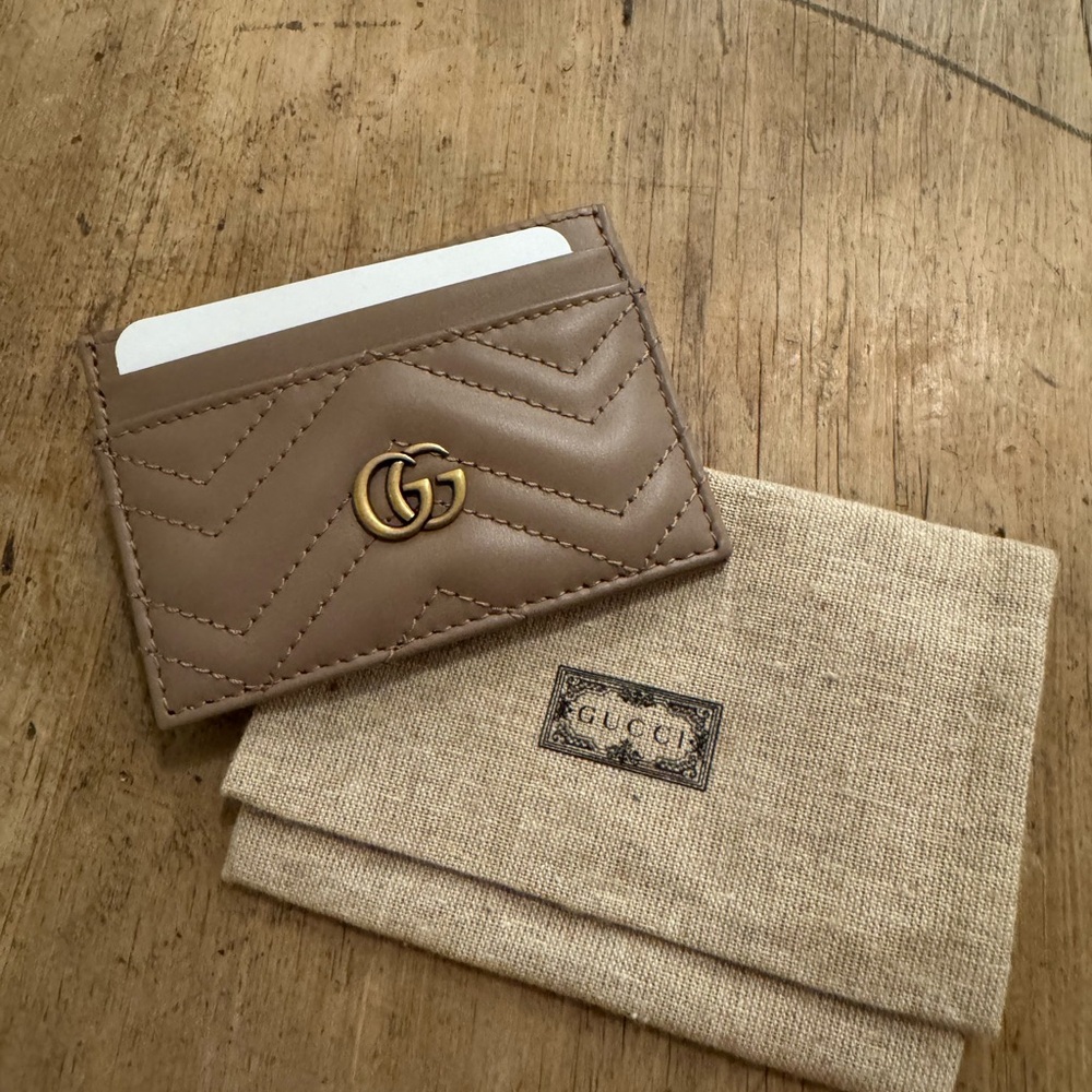 Gucci Tan Quilted Key Card Holder with GG Logo